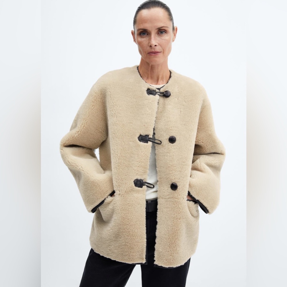 Mango Faux-Fur Coat with Appliqués